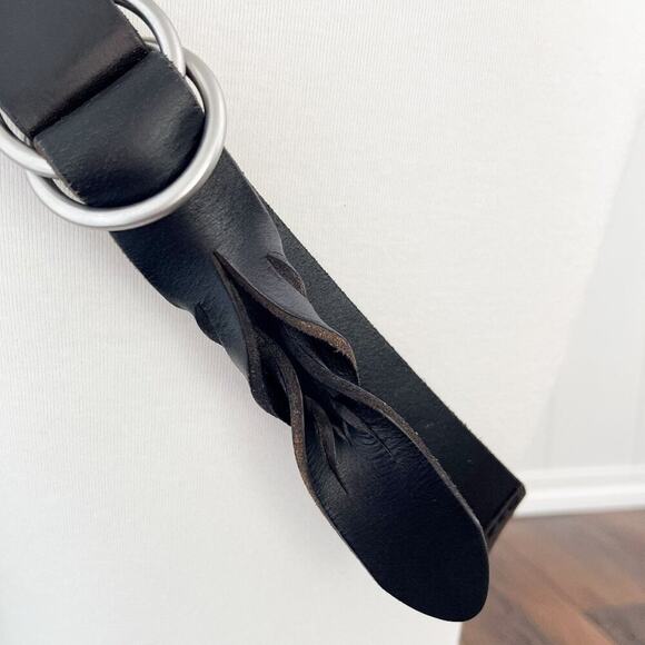 Gap Double O Ring Leather Cinch Belt Woven Leather Detail Size Large Black - Picture 4 of 15